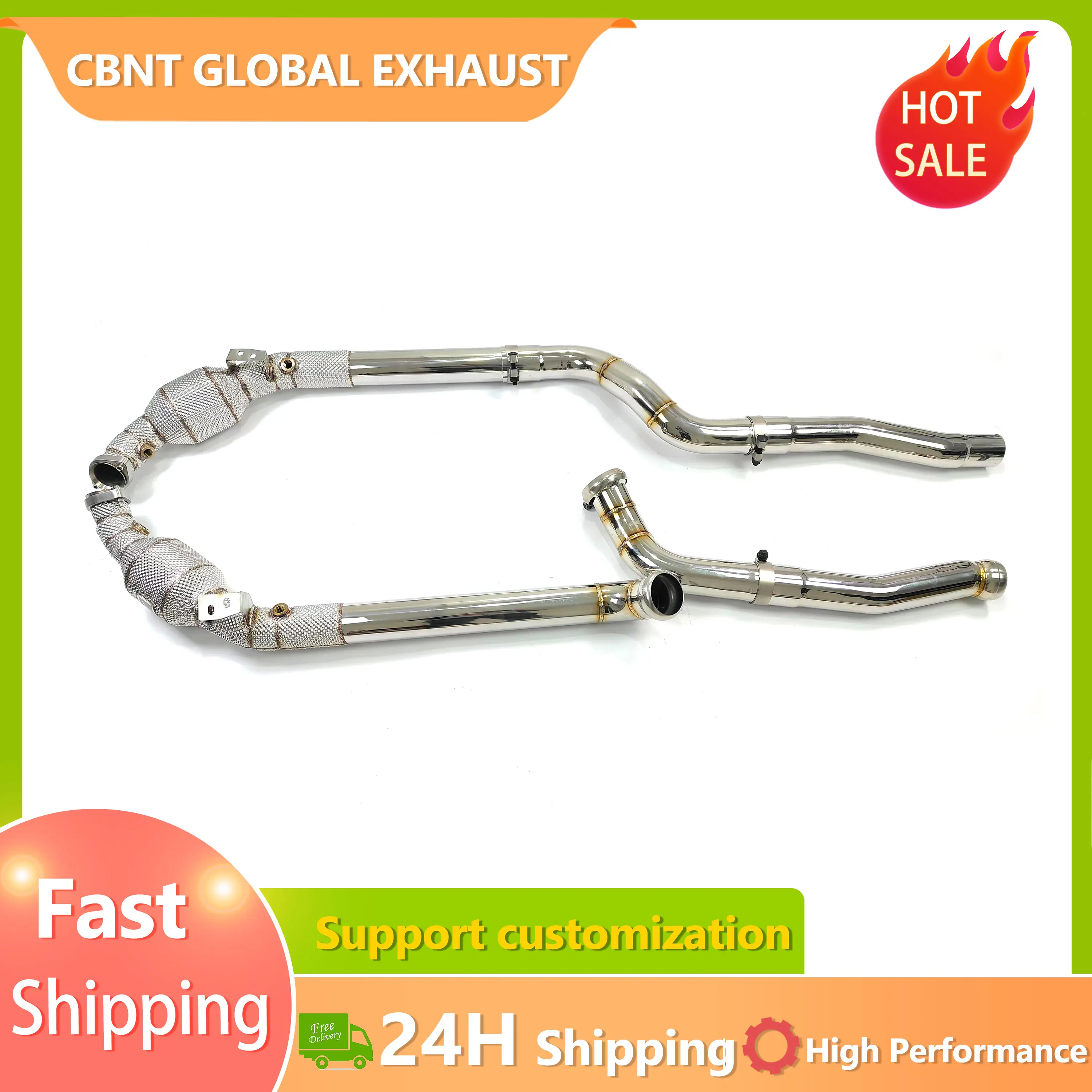 

CBNT High Quality Exhaust Downpipe for Mercedes-Benz C63 W204 AMG 6.2L Exhaust Header with Heat Shield SS304 Exhaust Pipes