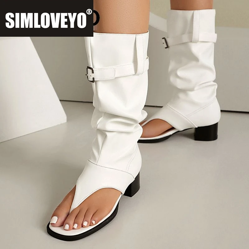 

Модные женские сандалии SIMLOVEYO с ремешком на пальцах, на каблуке 4 см, с пряжкой, большие размеры 45, 46, 47, 48, до середины икры, повседневная уличная обувь