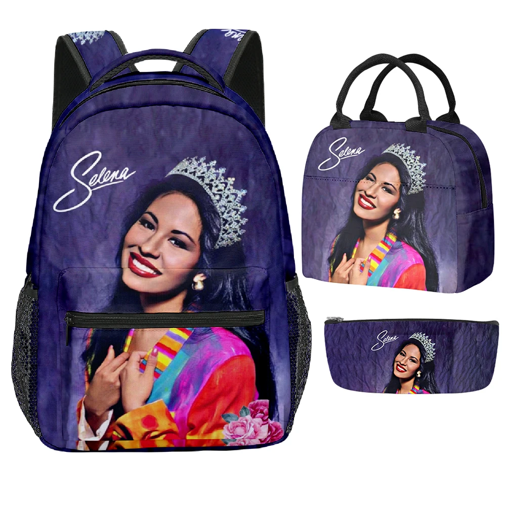 Trendy Youthful Selena Quintanilla 3D Print 3pcs/Set Student School Bags Laptop Daypack Backpack portable Lunch bag Pencil Case