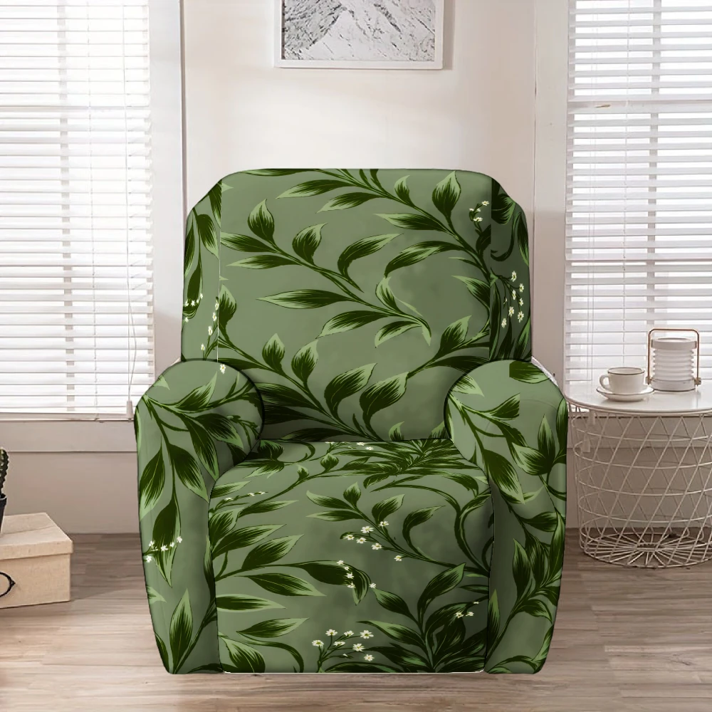 Green Leafy Botanical Print Stretch Recliner Slipcover, Stretch Soft Furniture Protector Slipcover