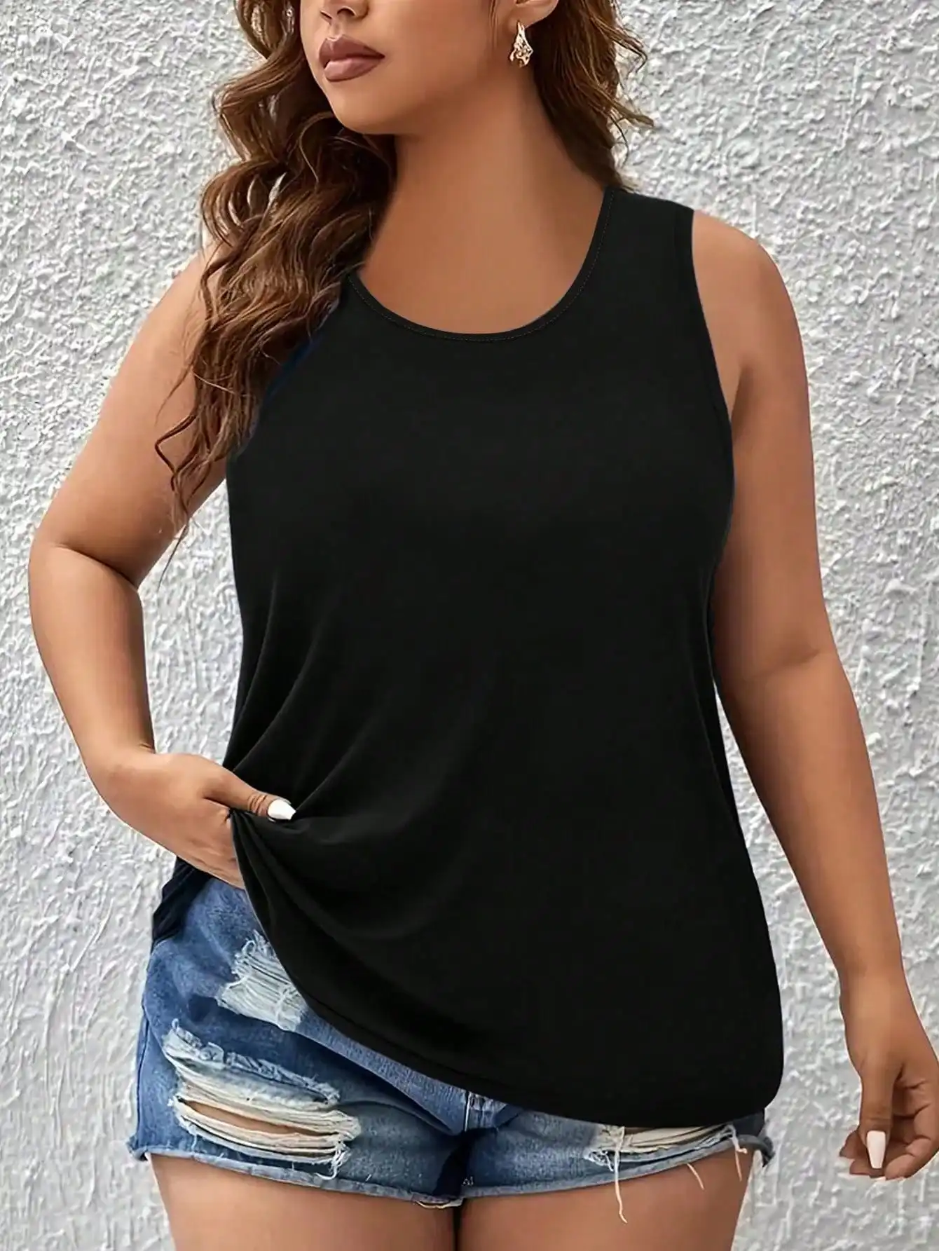 

Летняя повседневная однотонная черная майка больших размеров