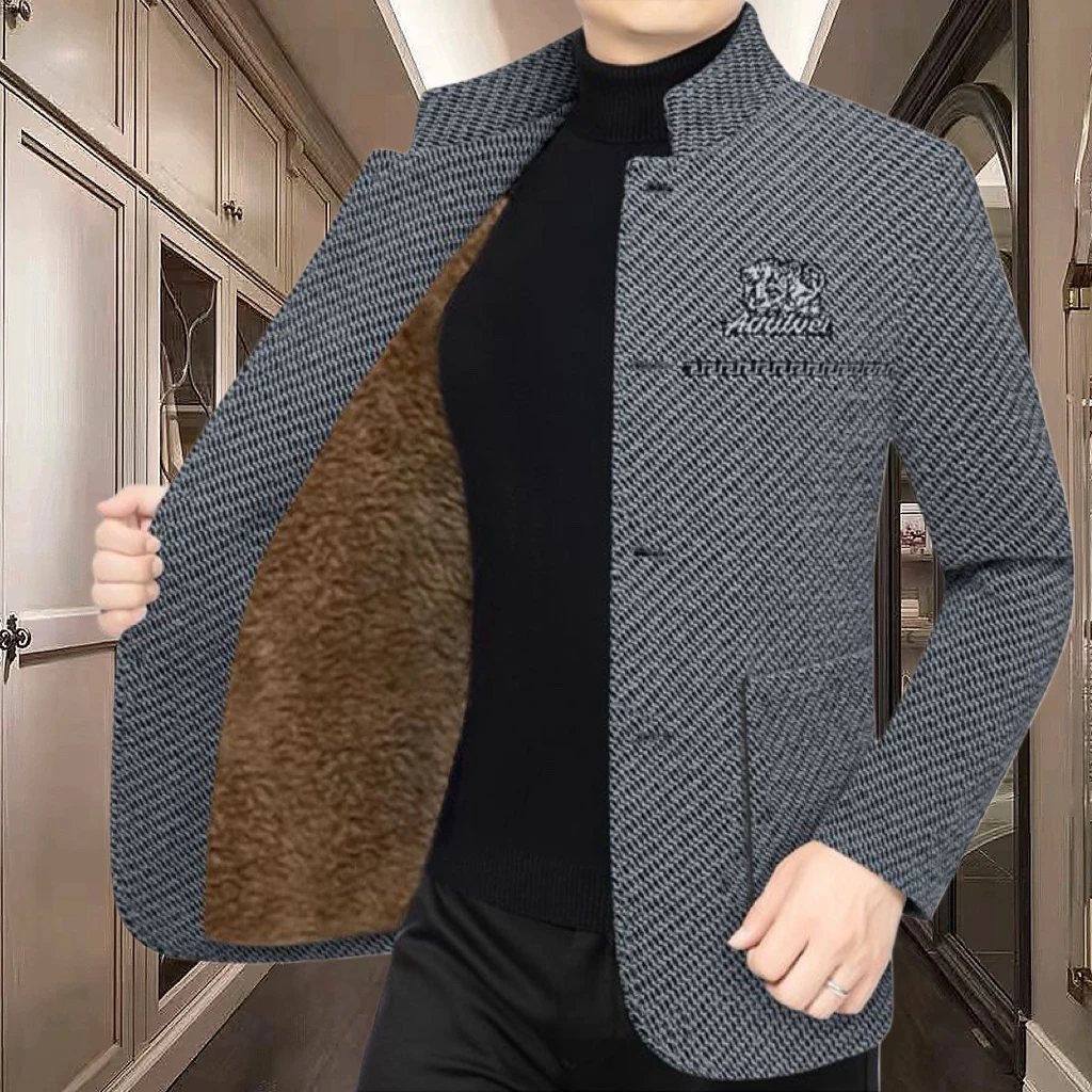 Men's Winter Fleece Lined Jacket Trendy Casual Woolen Fashionable Versatile Stylish New Model Cardigan Sleeve Long Coat for H...