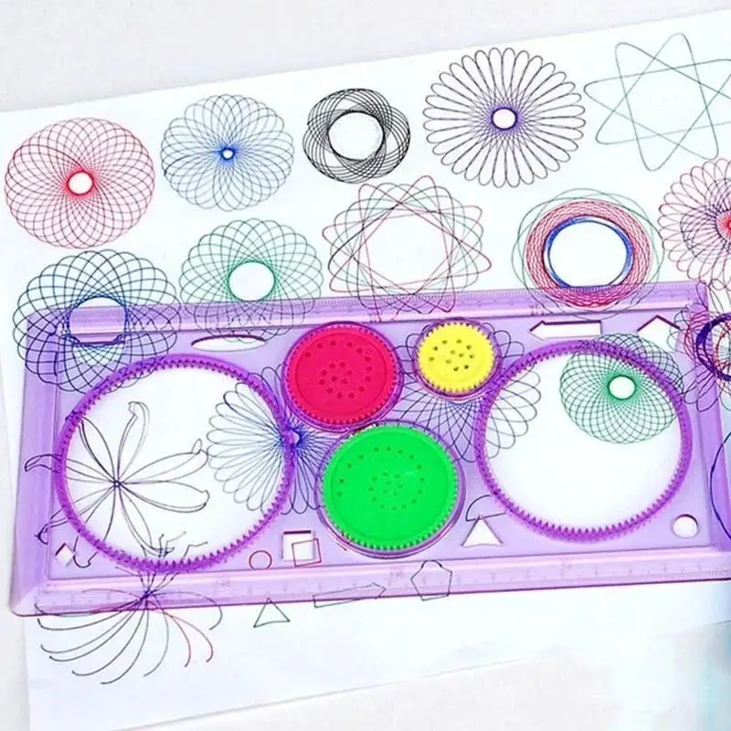 Random Color Painting Multi-function Puzzle Spirograph Geometric Ruler Drafting Tool For Students Drawing Toys Learning Art Tool