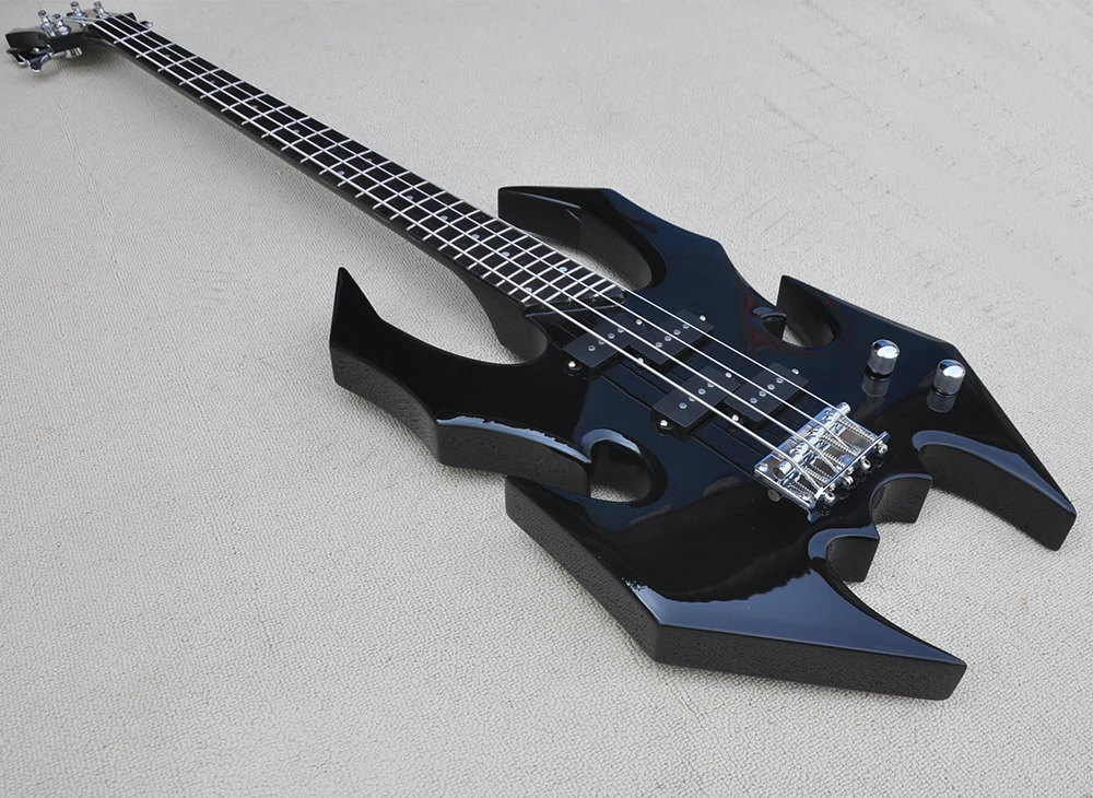 4 Strings Unusual Black Electric Bass with 27 Frets,Rosewood Fretboard,Customizable