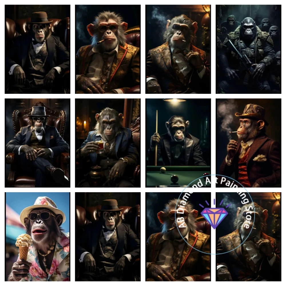 

Steampunk Monkey Portrait AB Diamond Painting Kit Square Round Diamond 5D DIY Animal Mosaic Handmade Art Adult Gift Home Decor