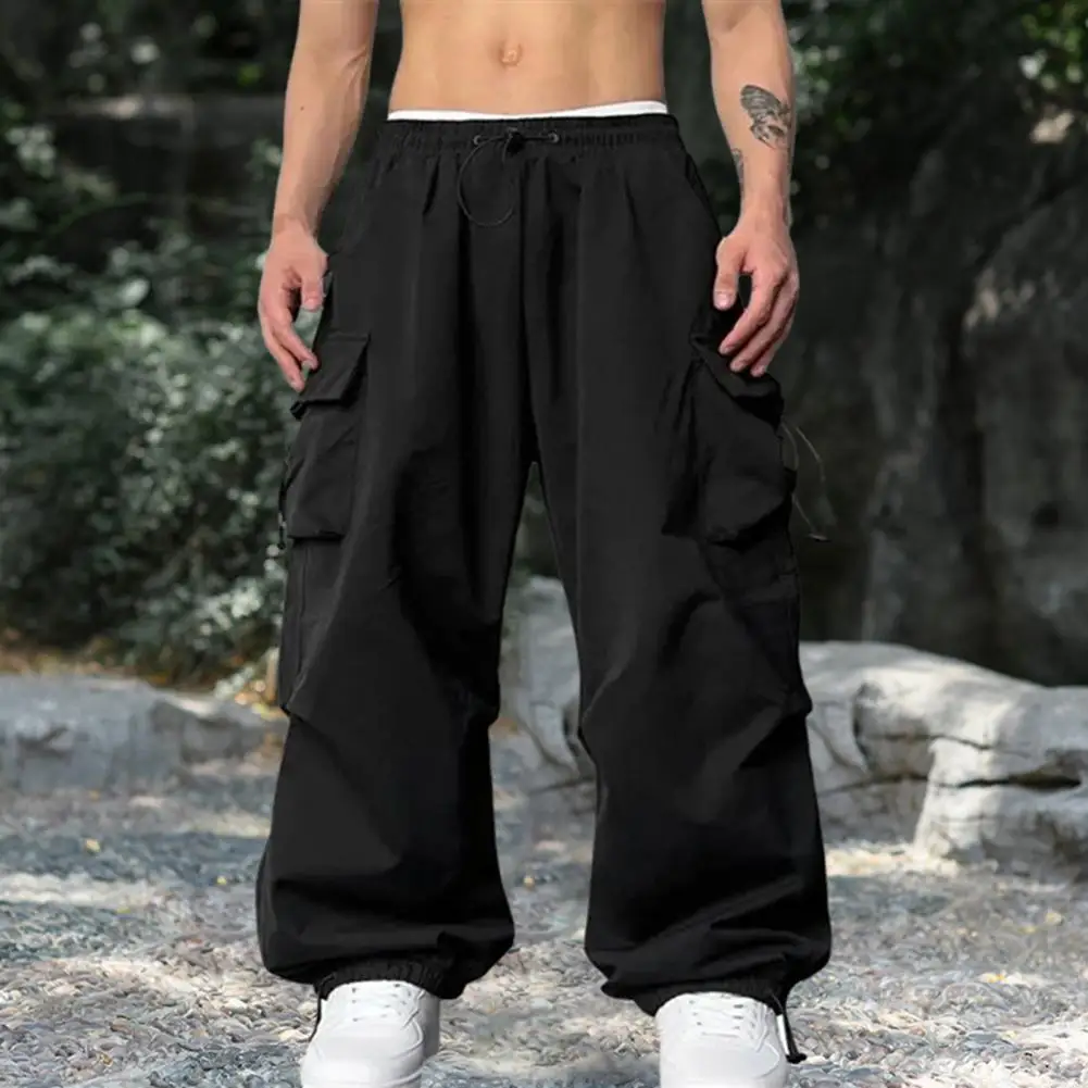 

Men Trousers High Street Men's Cargo Pants with Drawstring Waist Deep Crotch Multi Pockets for Comfortable Stylish Wear Men Long