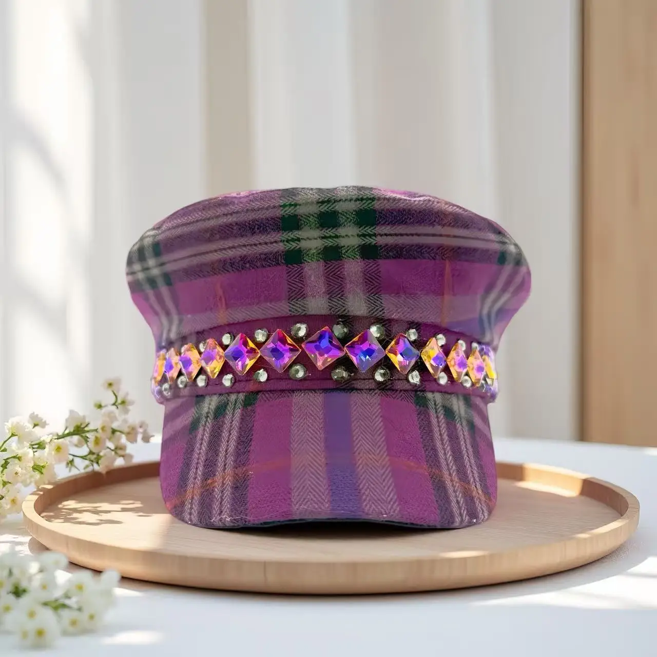 

HongLuan Sweet Checkered Pattern Beret & Newsboy Cap Woman, Cosplay Female Accessories