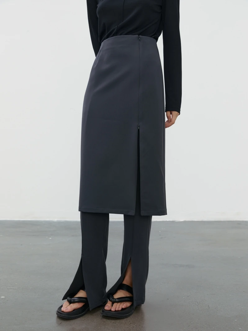 กางเกงสูทผ้าเรียบเนียน Bla Smooth ป้องกันริ้วรอย ชุดกระโปรงกางเกงผู้หญิง แบบถอดแยกได้สองชิ้น ชุดเซ็ตสองชิ้นสำหรับฤดูใบไม้ร่วง เอวสูง ทรงตรงขายาว