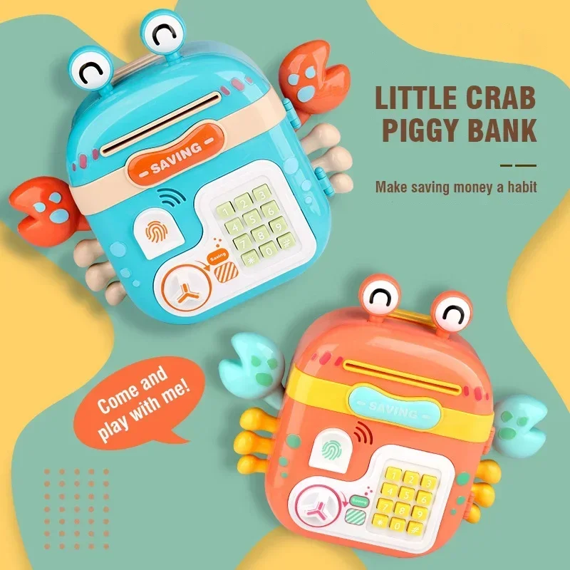 Tirelire en forme de crabe avec lumières musicales, Codes d'empreintes digitales, boîte d'économie d'argent, Machine de stockage de pièces de monnaie, jouets éducatifs, cadeau de noël pour enfants
