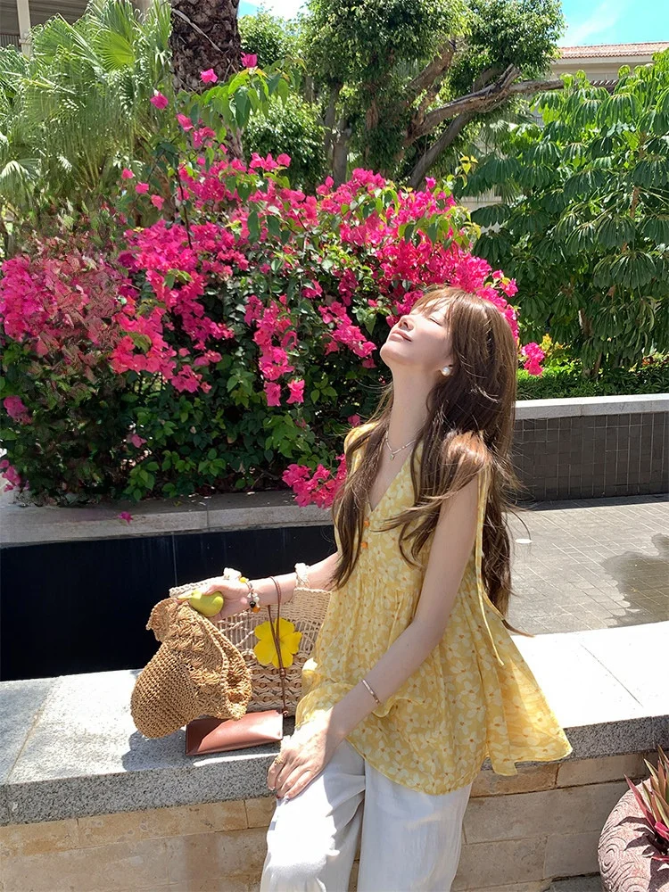 

Miao Lab Lightweight Silk V-ne Dstring Svel irt Floral A-line Doll irt Sweet Sle Summer Collection Women's F...