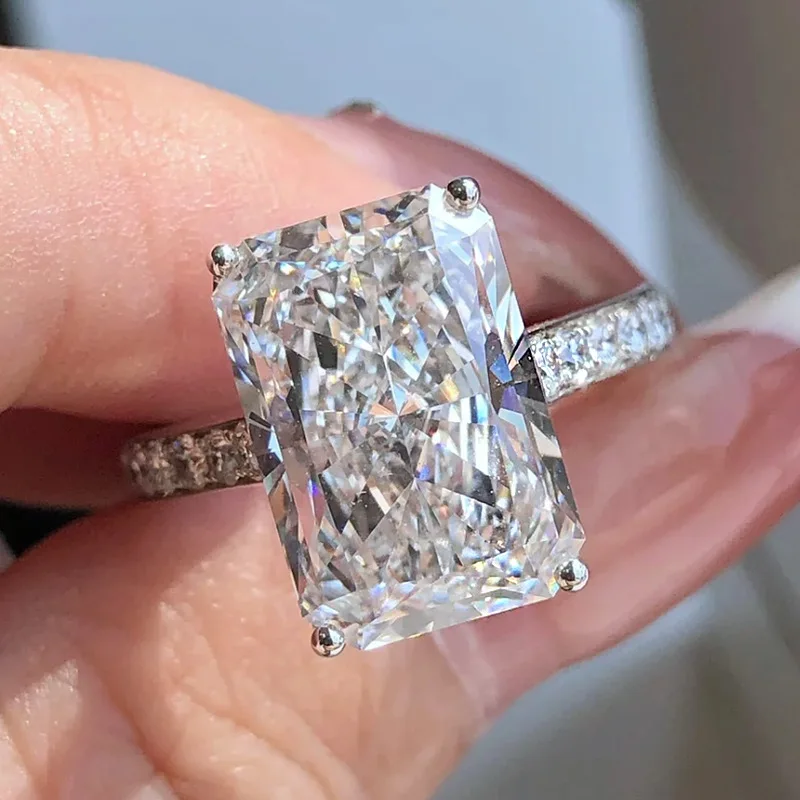 Radiant Cut 4ct Lab Diamond Ring 100% Real 925 Sterling Silver Engagement Wedding Band Rings for Women Bridal Promise Jewelry