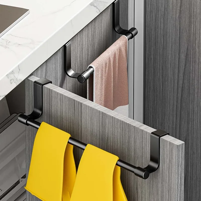 Stainless Steel Wall-Mounted Towel Rack Space-Saving Door Cabinet Towel Hanging Holder Bathroom Kitchen Organizer Rag Shelf