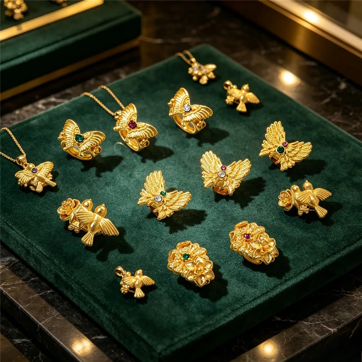 Copper Plated 24K Gold Inlaid Zircon Butterfly Flower Bird Bead Spacer Handmade DIY String Pearl Jewelry Sand Gold Accessories