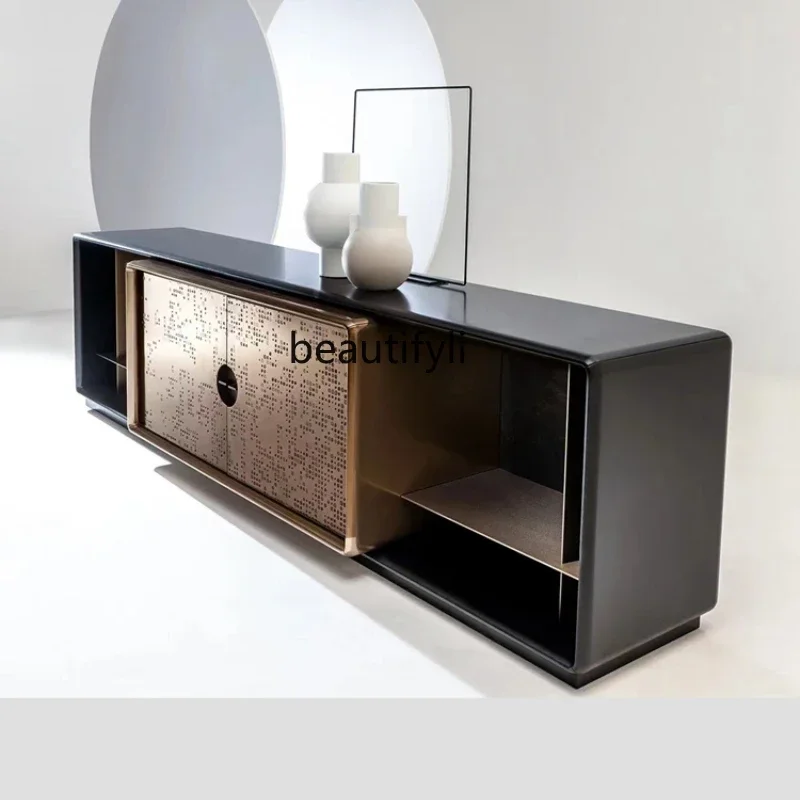 

T Italian light luxury TV cabinet solid wood new Chinese entrance floor locker relief decorative cabinet