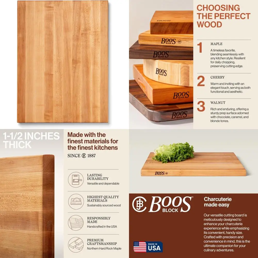 

Прямоугольная разделочная доска John Boos Maple толщиной 24x18 дюймов, двусторонний мясной блок 18 фунтов с краевым зерном