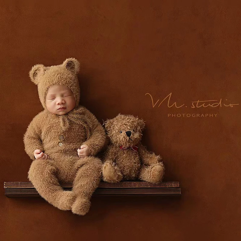 Vêtements de photographie pour nouveau-né, chapeau d'oreille d'ours, ensemble de combinaison, accessoires de photographie au beurre d'ours mignon, enveloppes de prise de vue photo pour bébé, tenues