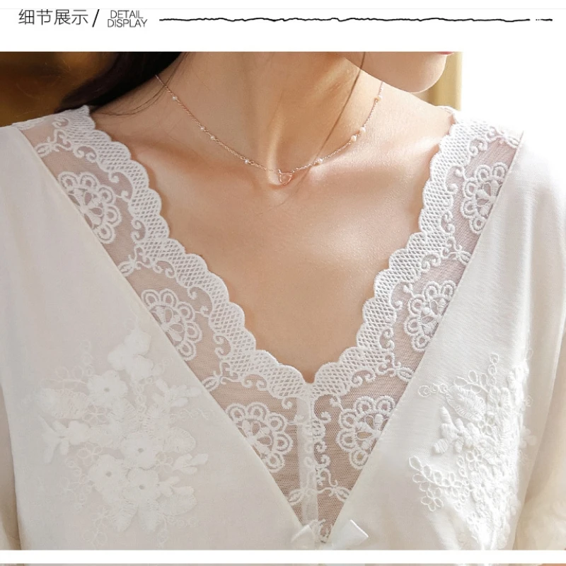Short sleeved nightgown, women's cotton retro court style, lace princess sleepwear, soft V-neck, suitable for outdoor home wear, 6