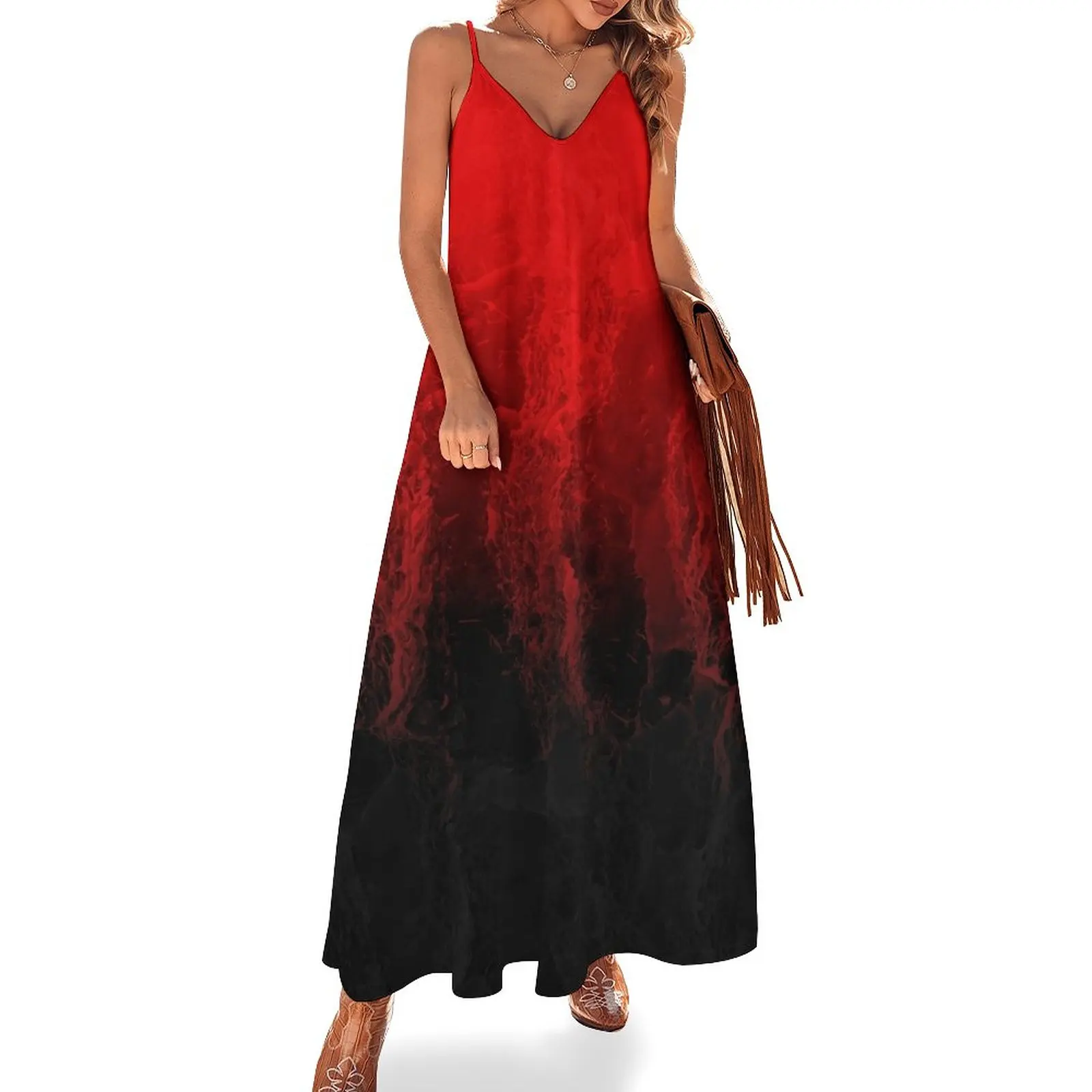 

Red Fire Sleeveless Dress Women's summer long dress luxury woman evening dress