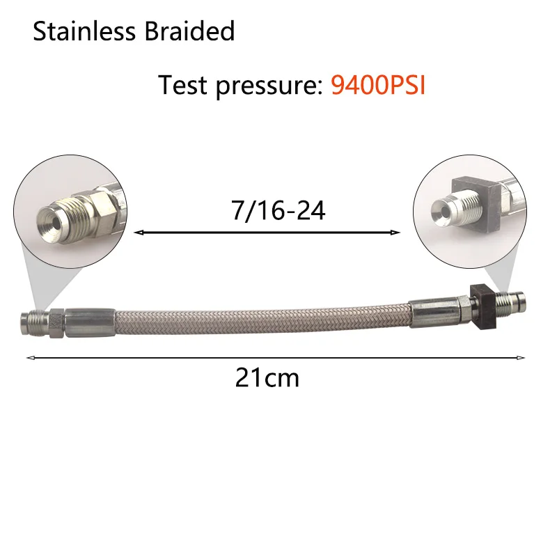 7/16-24 Stainless Braided High Pressure Hose Air Tank Refill Gas Filling Connector HPA Accesories For Diving Station Scuba