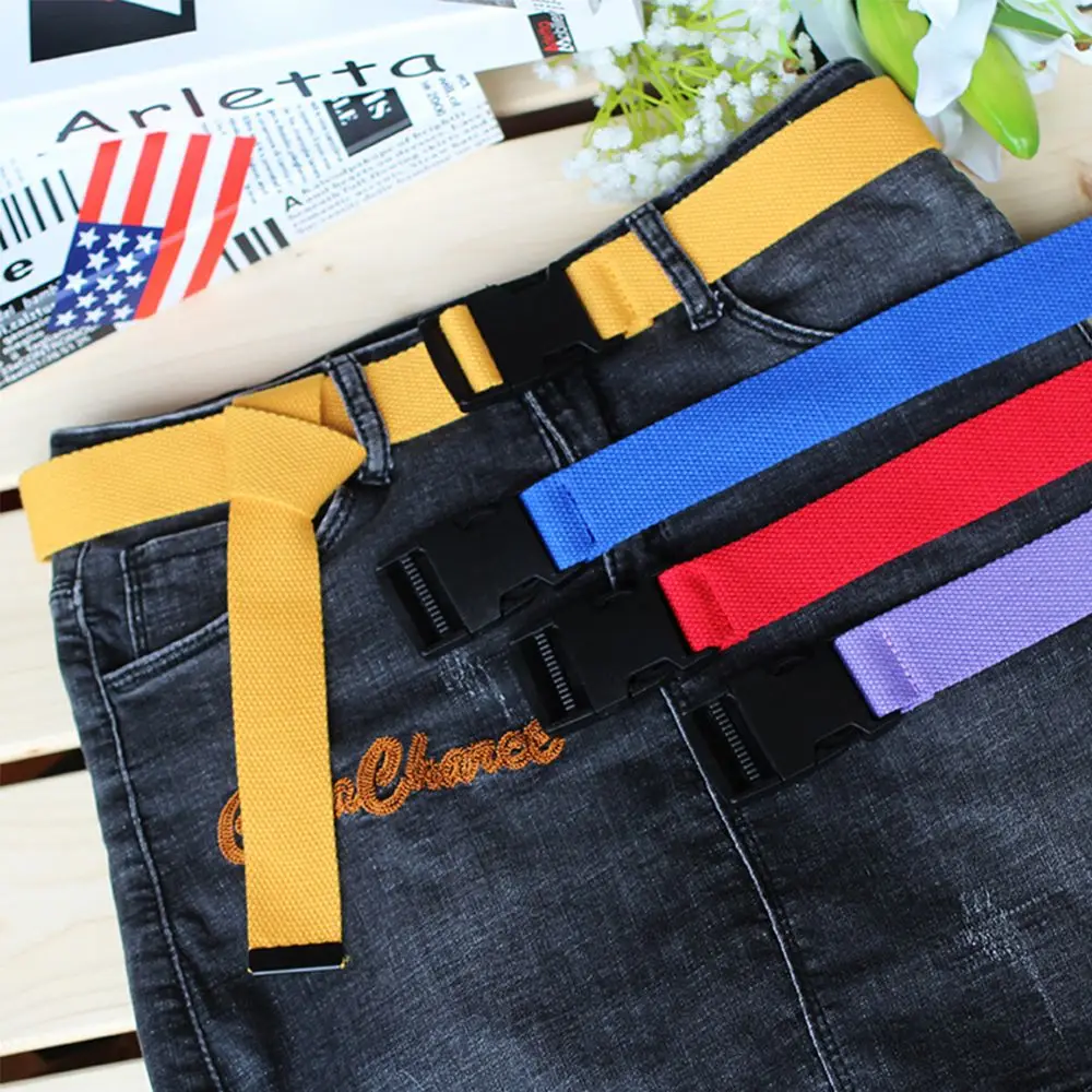 Men Women Vintage Nylon Canvas Multi-color Adjustable Belt Plastic Belt Buckle Canvas Belt Waist Belt