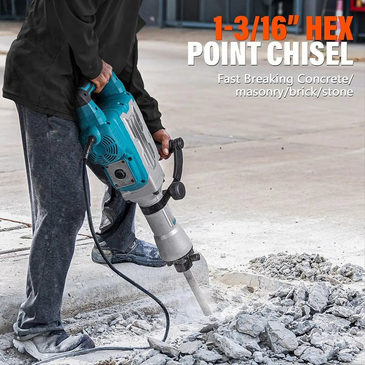 AA1858~2pc 1-3/16 Inch Hex Chisel Set with Point & Flat Chisels for Heavy Duty Electric Demolition Jack Hammer Concrete Breaker