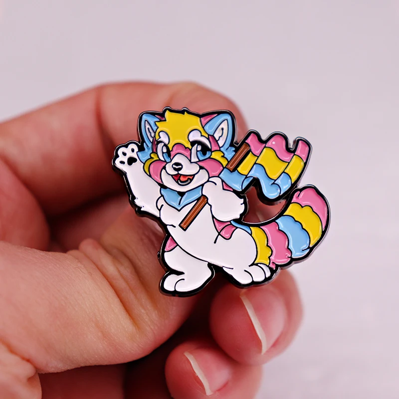 LGBTQ + بانشيال Fursona المينا دبوس لطيف الحيوان المعادن شارة دبابيس الجينز الستر الملابس والمجوهرات هدية عيد الحب #4