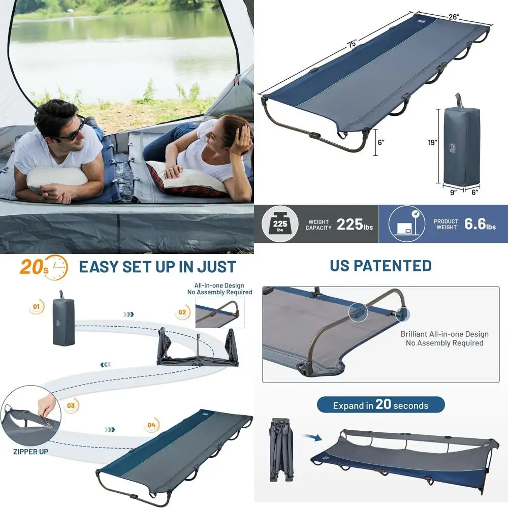 سرير تخييم سريع الإعداد لمدة 20 ثانية، سرير ألومنيوم خفيف الوزن قابل للطي مع سحاب إغلاق، حقيبة حمل محمولة متضمنة للتخييم #1