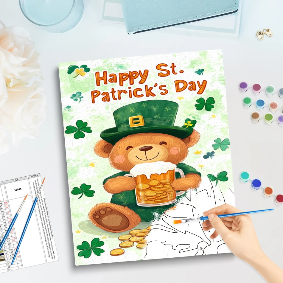 GATYZTORY lukisan dengan lukisan angka St. Patrick's Day cat akrilik hadiah mewarnai untuk dewasa poster buatan tangan dekorasi dinding hijau