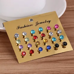 12 pairs Colorful Crystal Stud Earrings Set For Women Jewelry Rhinestones Piercing Earrings kit Pack lots Bijouteria brincos