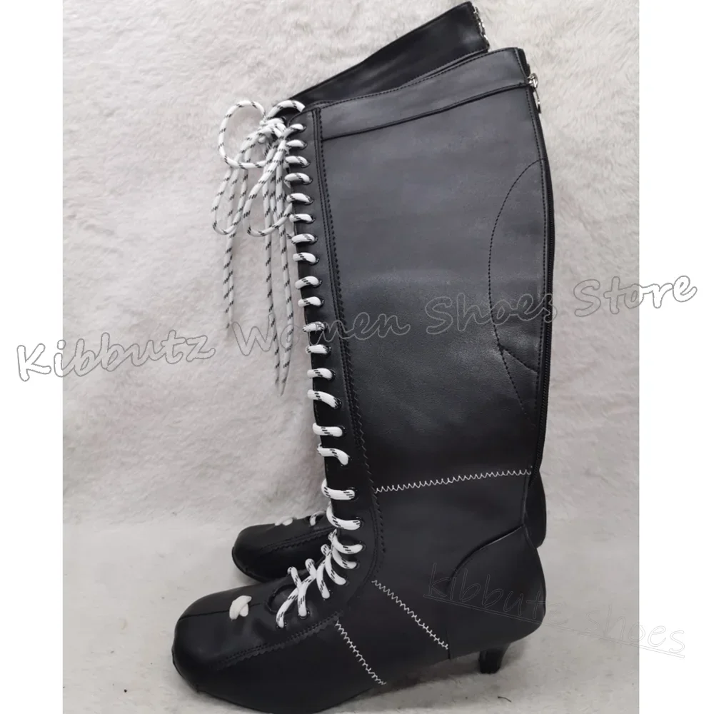 

Vintage Knee High Boots Fashion Luxury Elegant Concise Sexy Hot Girl Shoes Mixed Color New Lace-Up Square Toe Thin Heels Leather