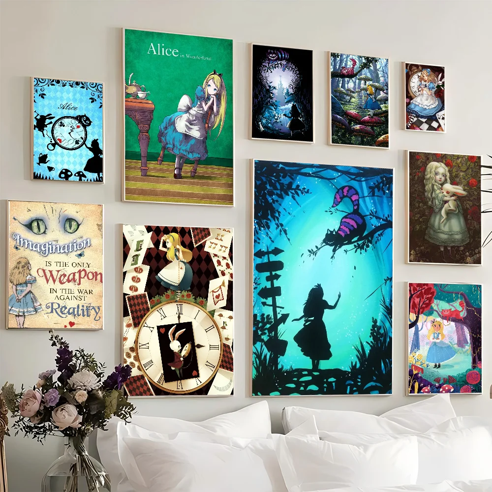 1PC A-Alice In Wonderlands Poster Movie Sticky Posters Retro Kraft Paper Sticker DIY Room Bar Cafe Aesthetic Art Wall Painting