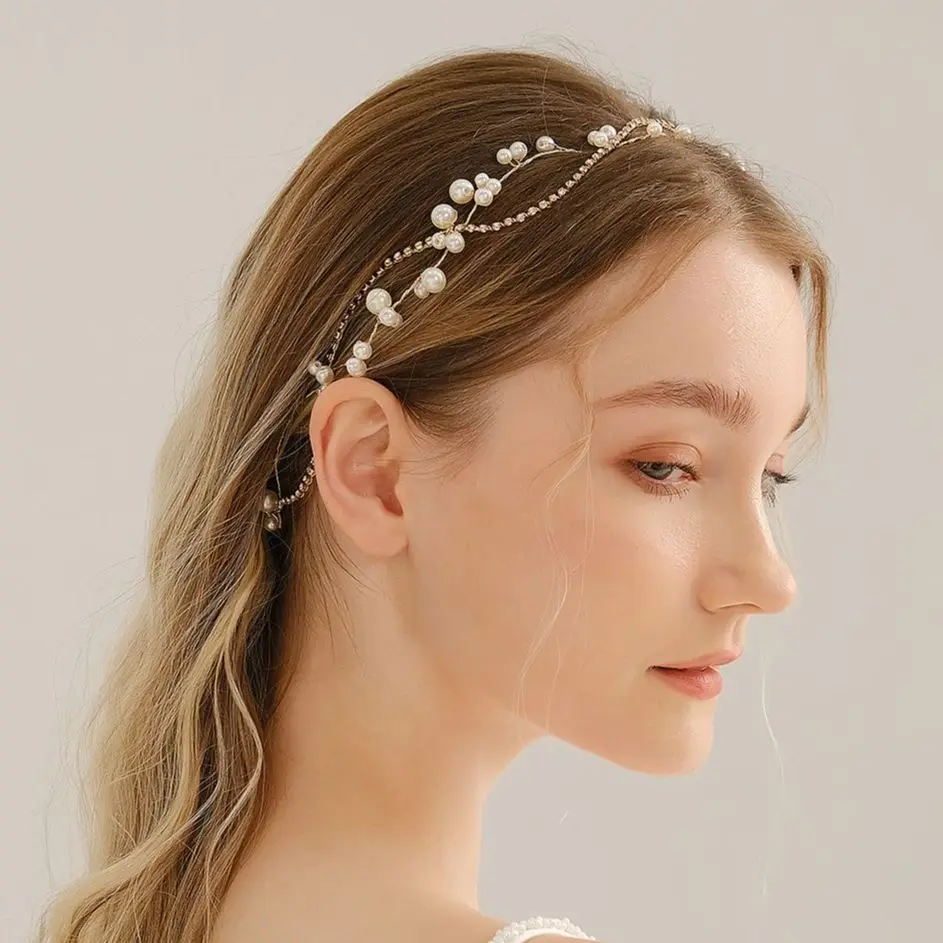 Bridal Headwear Rhinestone Pearl Headband Tiara Wedding Hair Accessories for Women Hair Jewelry Headpiece Bridesmaid Gift