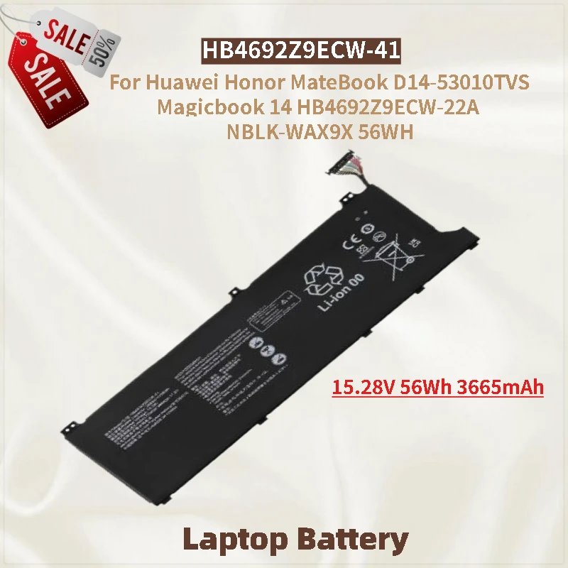 

HB4692Z9ECW-41 Аккумулятор для ноутбука 15,28 В 56 Втч 3665 мАч для Huawei Honor MateBook D14-53010TVS Magicbook 14 NBLK-WAX9X Высокое качество