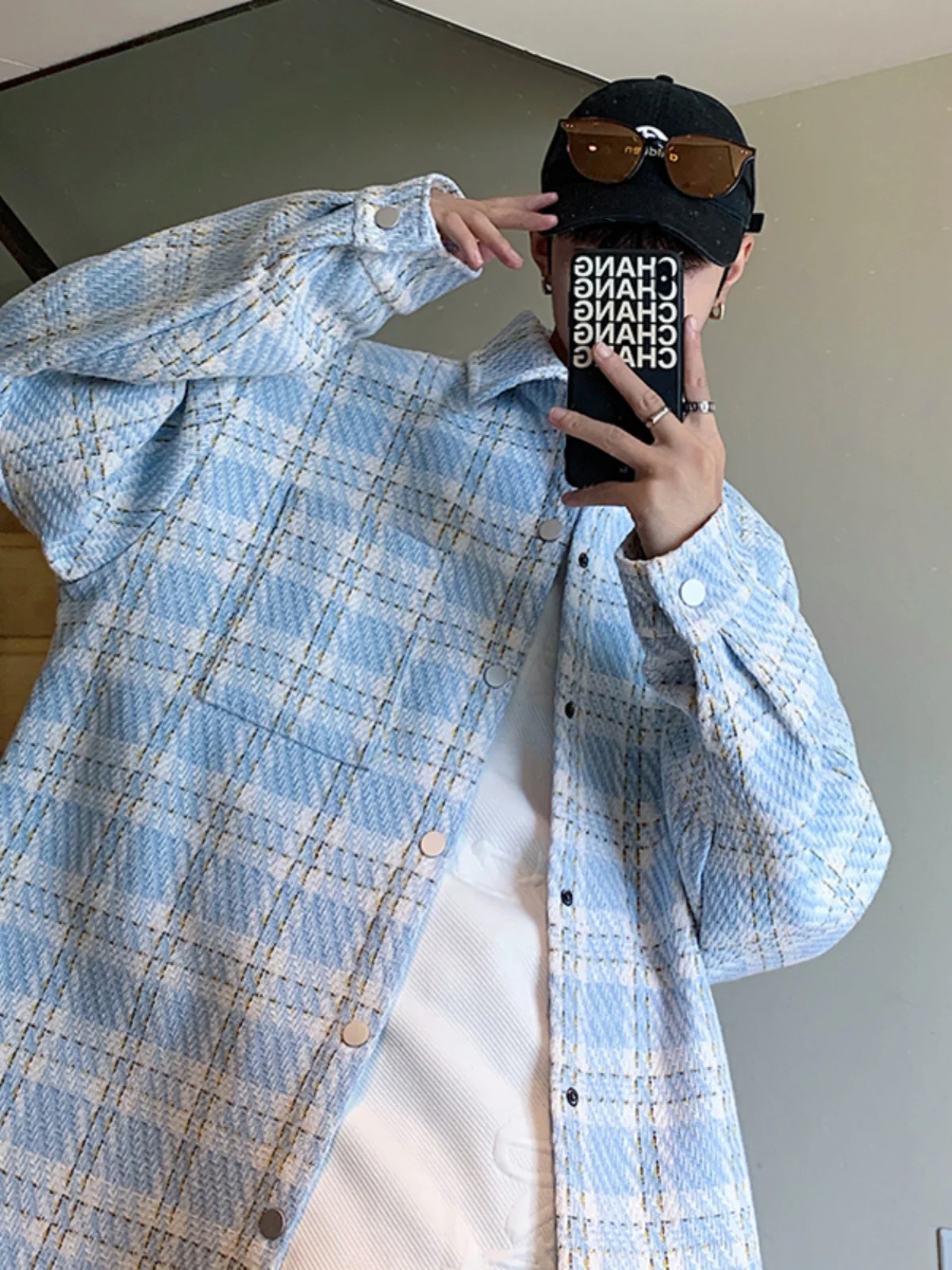 

Plaid irt Jaet for Men Spring Autumn Loose Fit Long Sve American Sle Retro Chboard Pattern Faionable ...