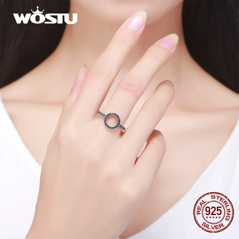 WOSTU Hot Sale Real 925 Sterling Silver Lucky Circle Finger Rings For Women Heart CZ Rings Fashion Jewelry Gifts Dropshipping