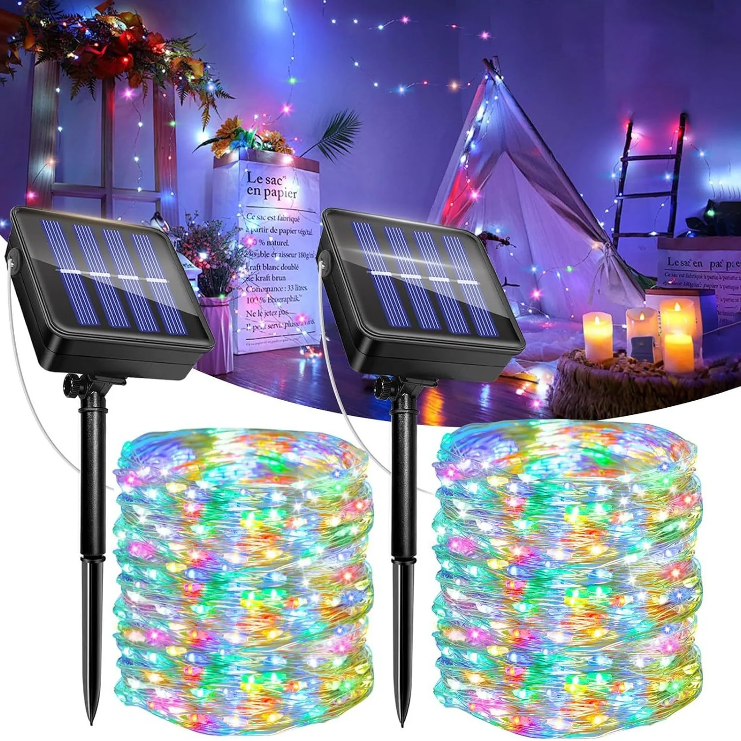

External Solar Lights Festoon LED Copper Wire Garland Lamp Outdoor Garden Sunmer Wedding Camping Party Bedroom Decoration