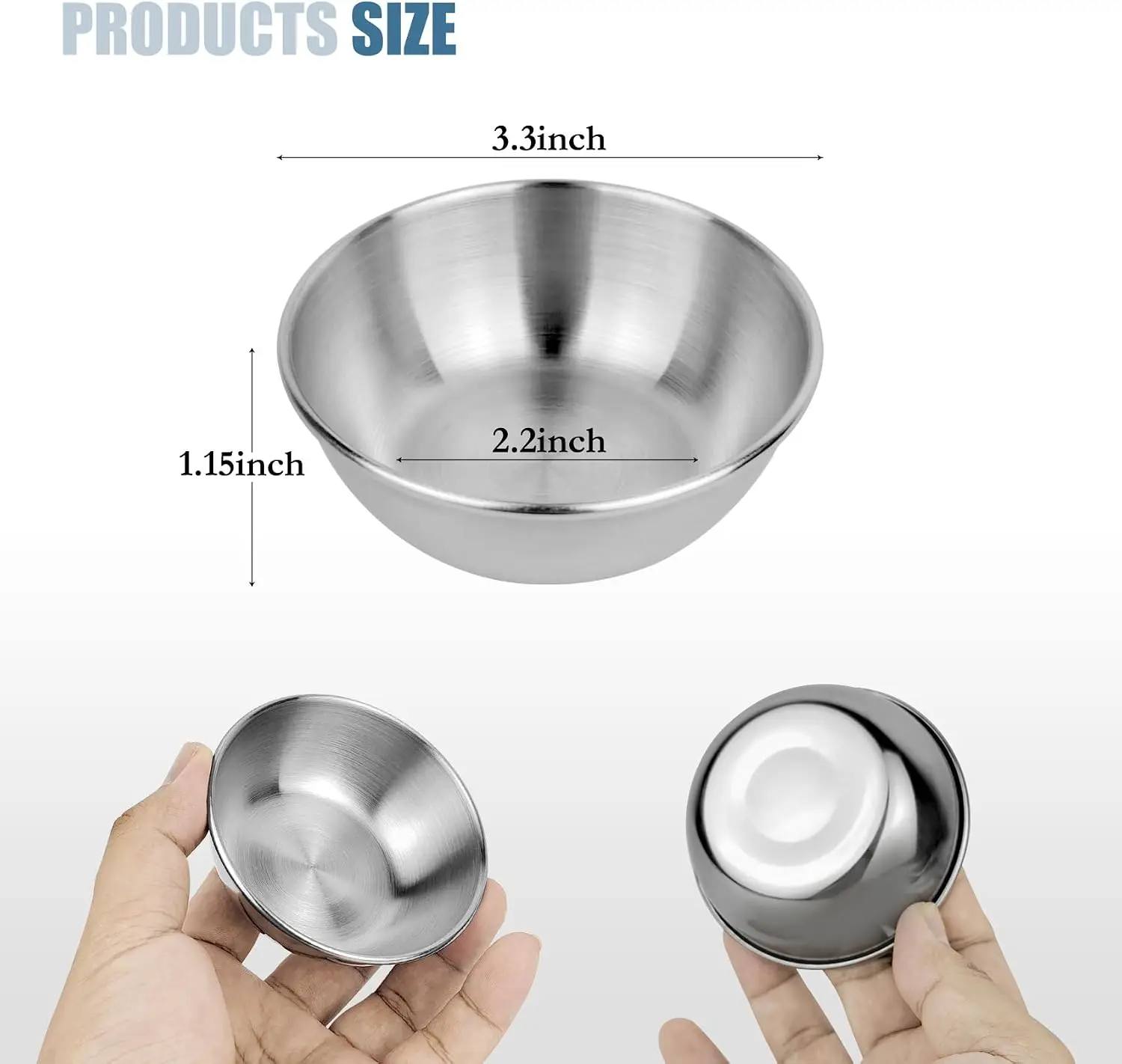 Stainless Steel Small Bowls,4 Pack Dipping Bowls,Sauce Dishes | Sauce Cups for Side dishes, Appetizer,Dip,Sushi,Reusable and Dis