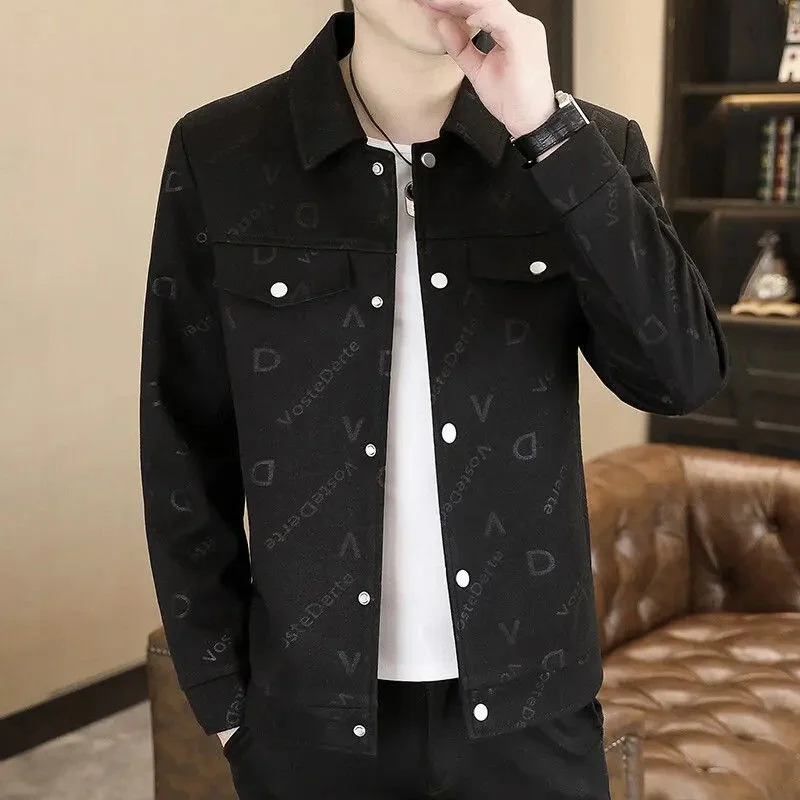 

Мужская повседневная куртка с воротником, новинка 2025 года, стильная, молодежная, трендовая, брендовая, с комбинированным дизайном, универсальная, в стиле пэчворк