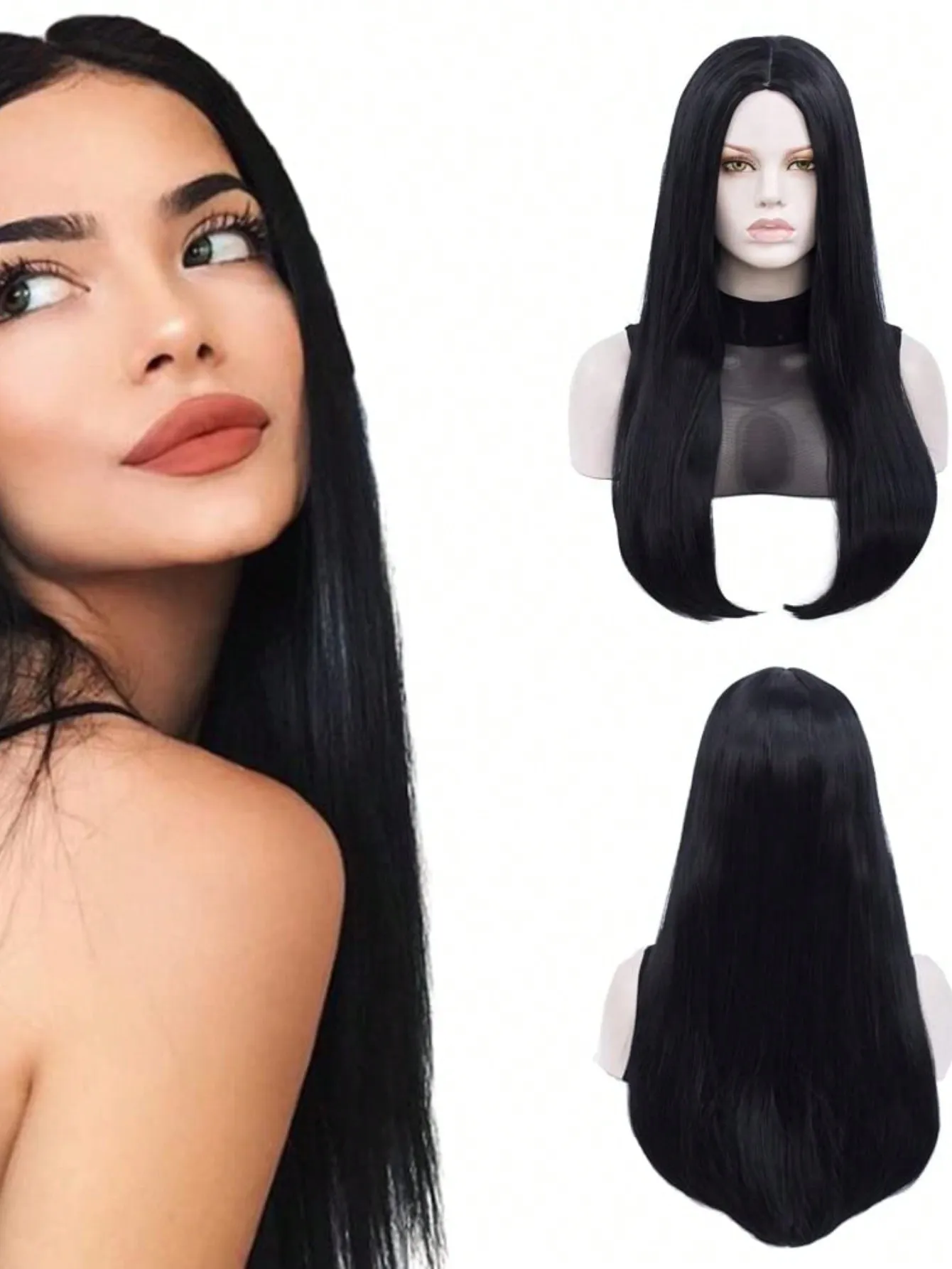Long Black Wigs Straight Black Hair Dye Wigs For Women Middle Part Synthetic Heat Resistant Natural Hair Halloween Black Wigs