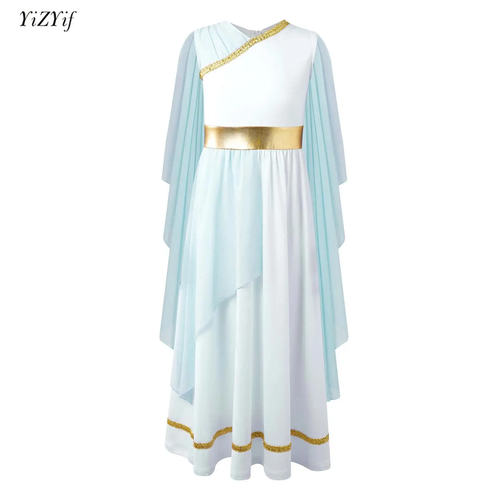 

Kids Girls Ancient Greek Toga Costume Halloween Princess Cosplay Costume Grecian Sleeveless Shawls Patchwork Tulle Gown Dress