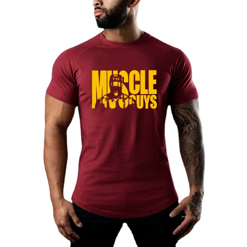 Summer Men New Fitness Tank Top Sports Gym Workout Running Basketball Pumping iron Training Short Sleeve Comfort  Raglan T-shirt