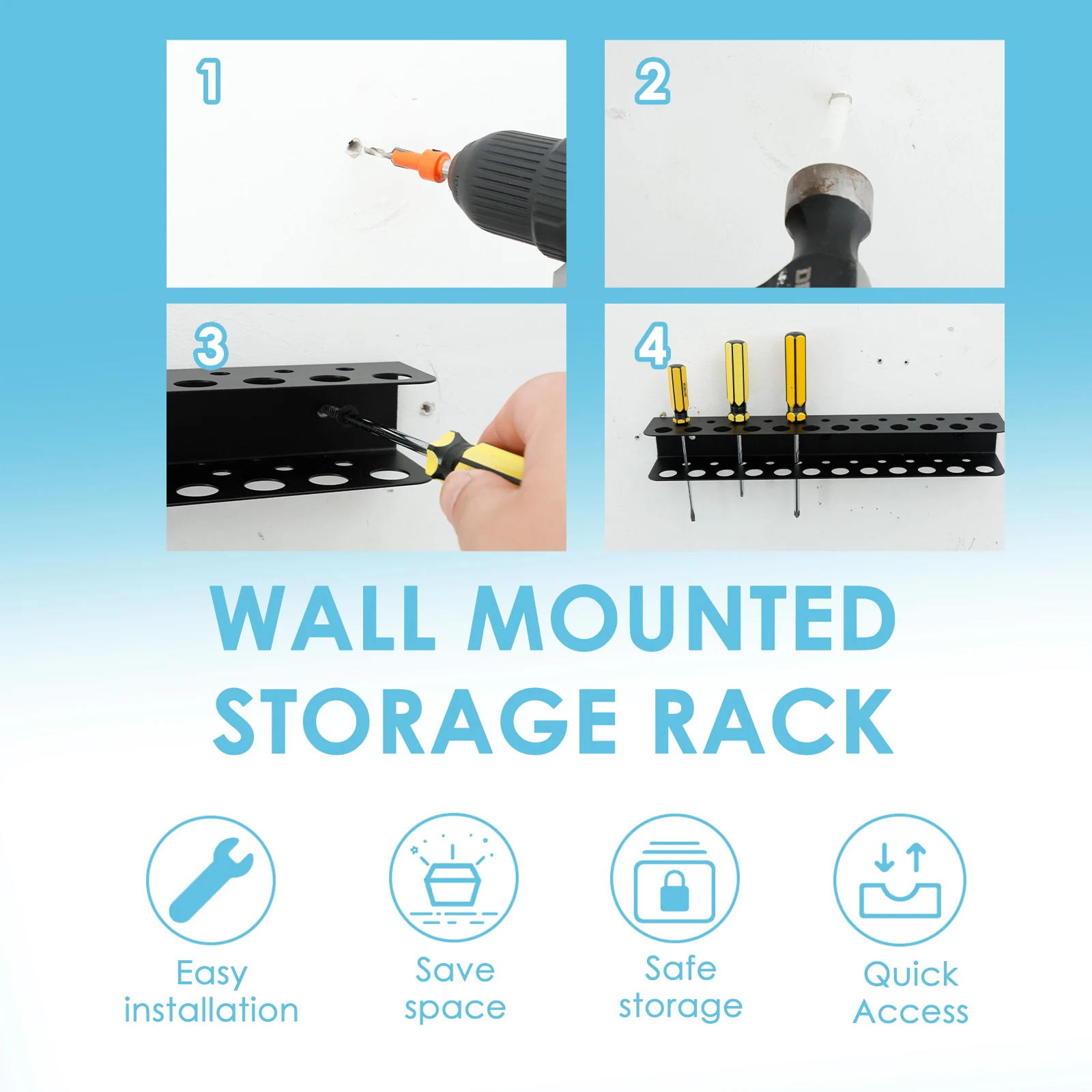 4/23 หลุมไขควงOrganizerติดผนังไขควงและคีมผู้ถือเหล็กไขควงRack Space Saving Standสําหรับโรงรถ