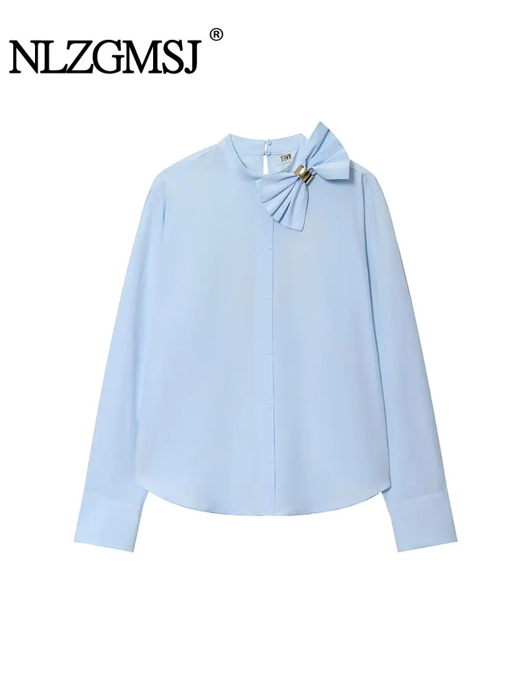 

NLZGMSJ шикарная однотонная женская блузка с бантом, рубашки с длинными рукавами, новая мода, осень 2021, праздничная повседневная элегантная блузка