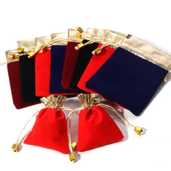 5-10 Pcs/Lot Velvet Drawstring Bags Gold Color Trims Multi-size Pouches for Jewelry Storage Wedding Party Portable Gifts Bag