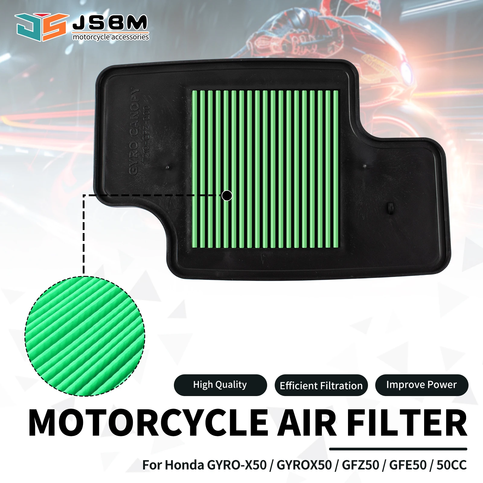 JSBM Motorcycle Accessories Air Filter For Honda GYRO-X50 GYROX50 GFZ50 GFE50 50CC 17210-GFZ-000 Engine Intake Cleaner Element