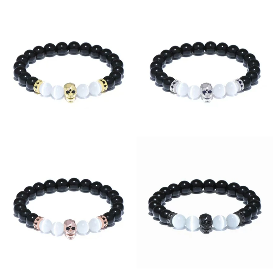 

Unique Opal Skull Beaded Bracelet Unisex Apparel Accessories Natural Shine Obsidian Stone Healing Braslet Leisure Couple Jewelry