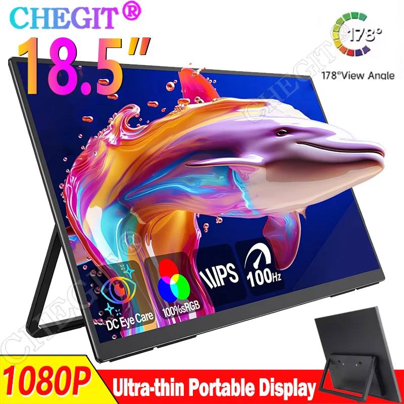 Monitor portátil de 18,5 pulgadas, 100HZ, 1080P, IPS, USB-C, mini-HDMI, pantalla externa para juegos para Mac, portátil, PC, interruptor, Xbox, PS4/5, Xbox