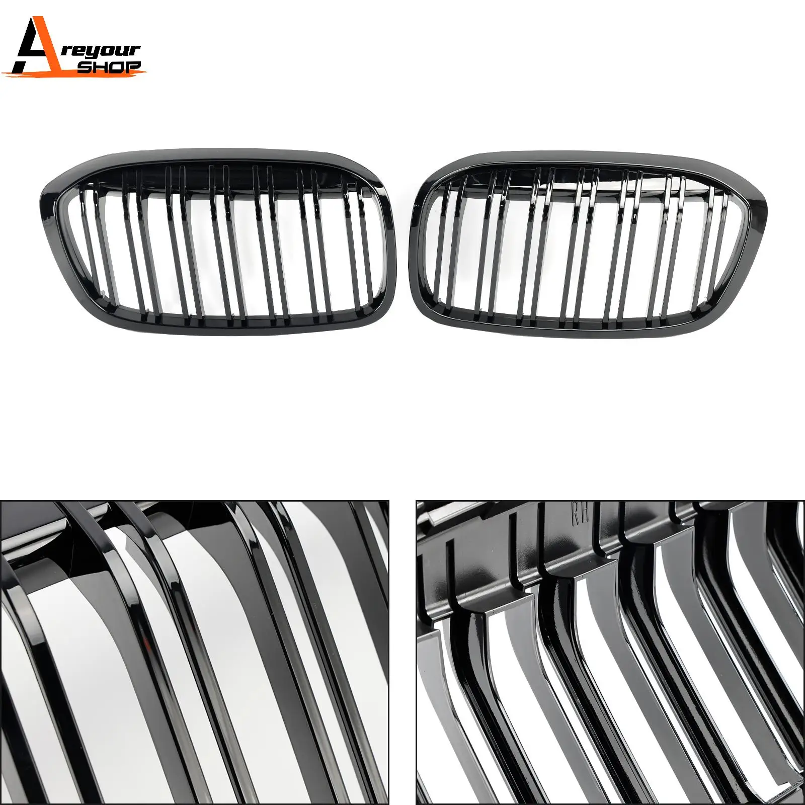 Areyourshop 2PCS Gloss Black Front Kidney Grill Grille Fit BMW 2 Series F45 F46 2018 2019 2020 2021