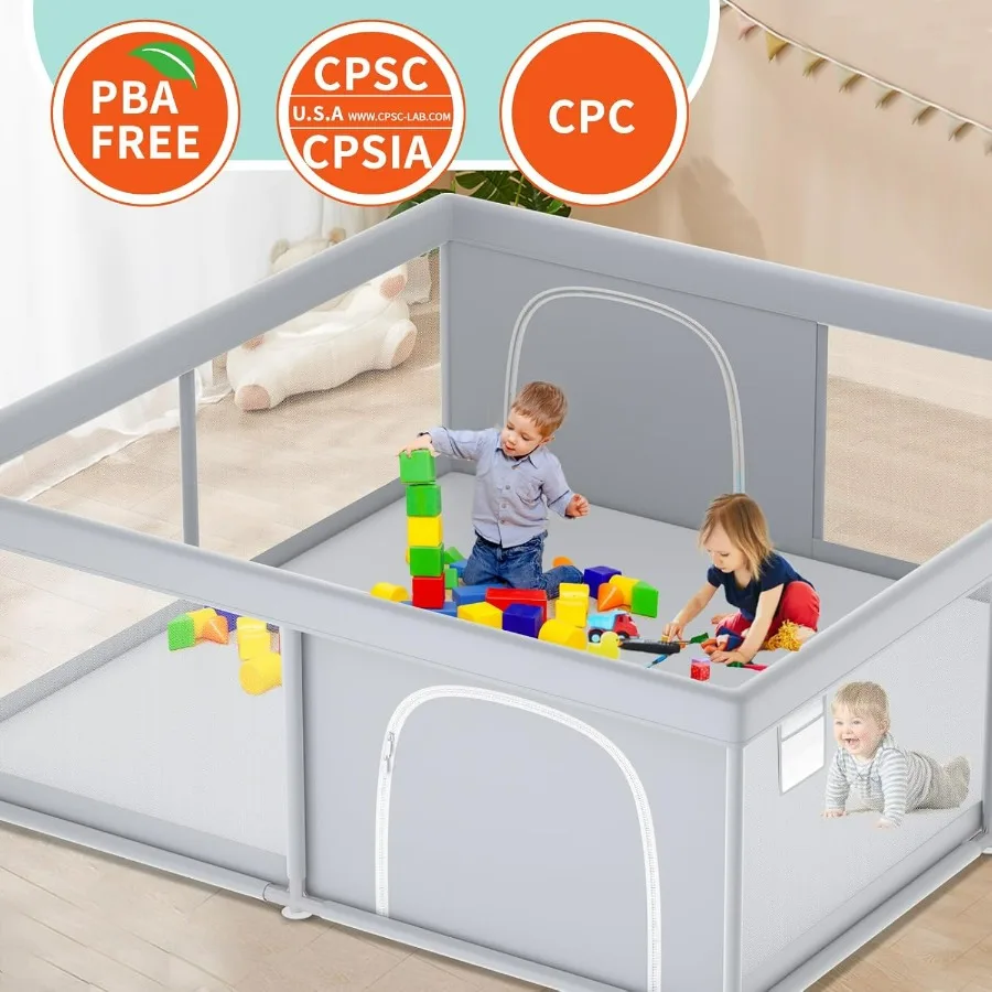 Parc pour bébé, parc extra large 79''x79'' pour bébés et tout-petits, stylo de jeu pour clôture pour bébé pour intérieur et extérieur, avec une respiration douce