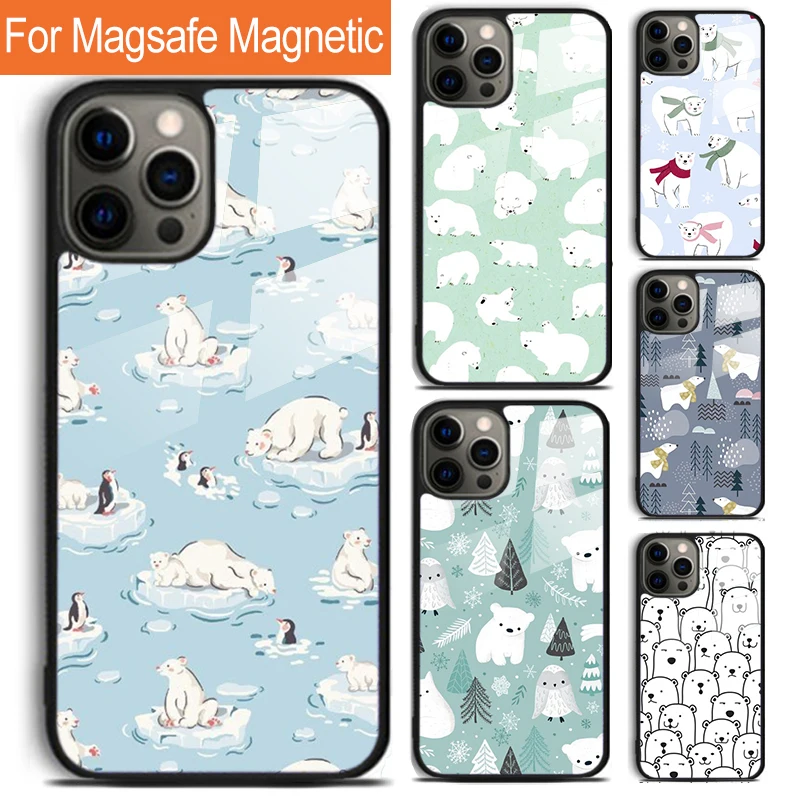 

Милый чехол для телефона с белым медведем для iPhone 16, 15, 14, 13, 12, 11 Pro Max Plus Magsafe, магнитный чехол для беспроводной зарядки